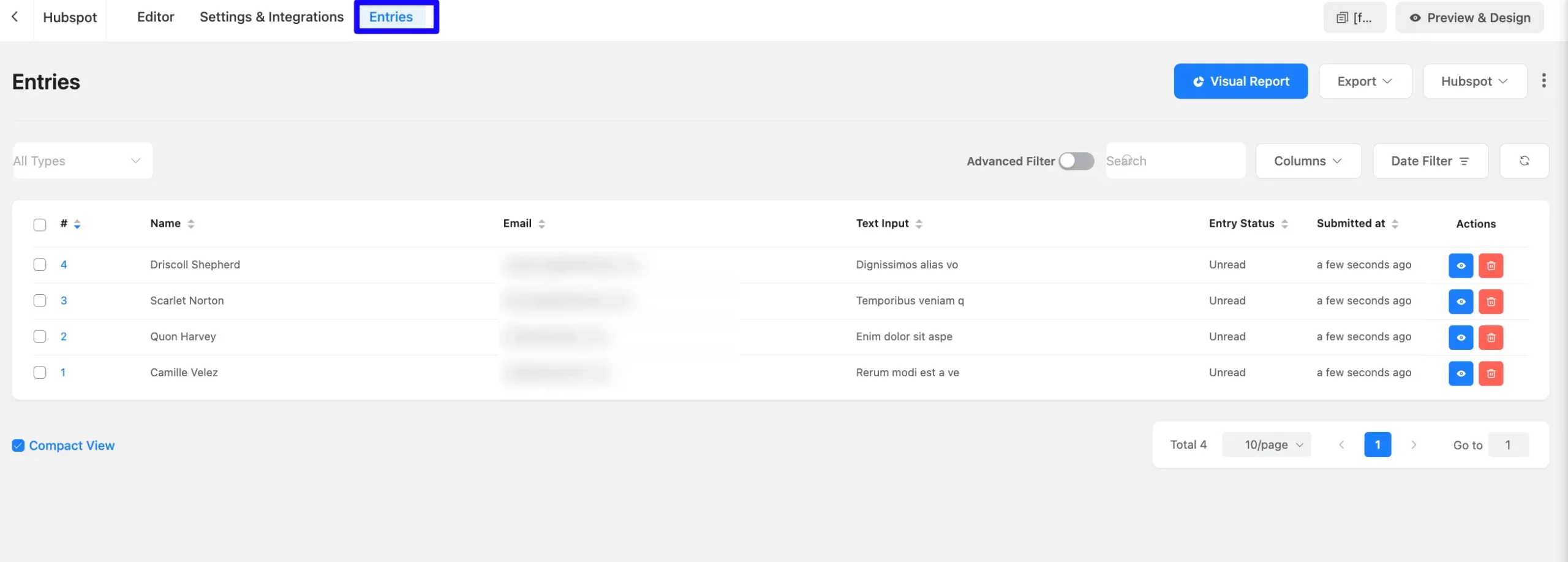 Form entries after HubSpot integration