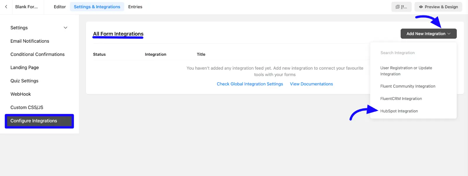 Add HubSpot integration to the form