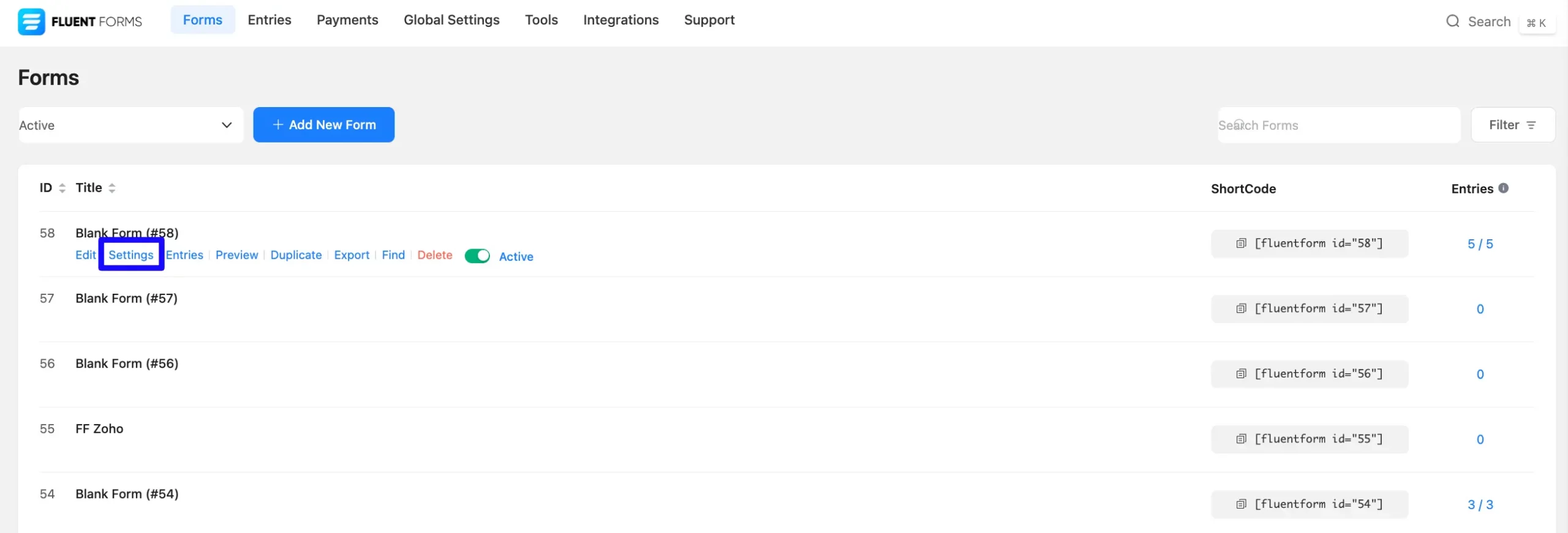 Open form settings for HubSpot integration