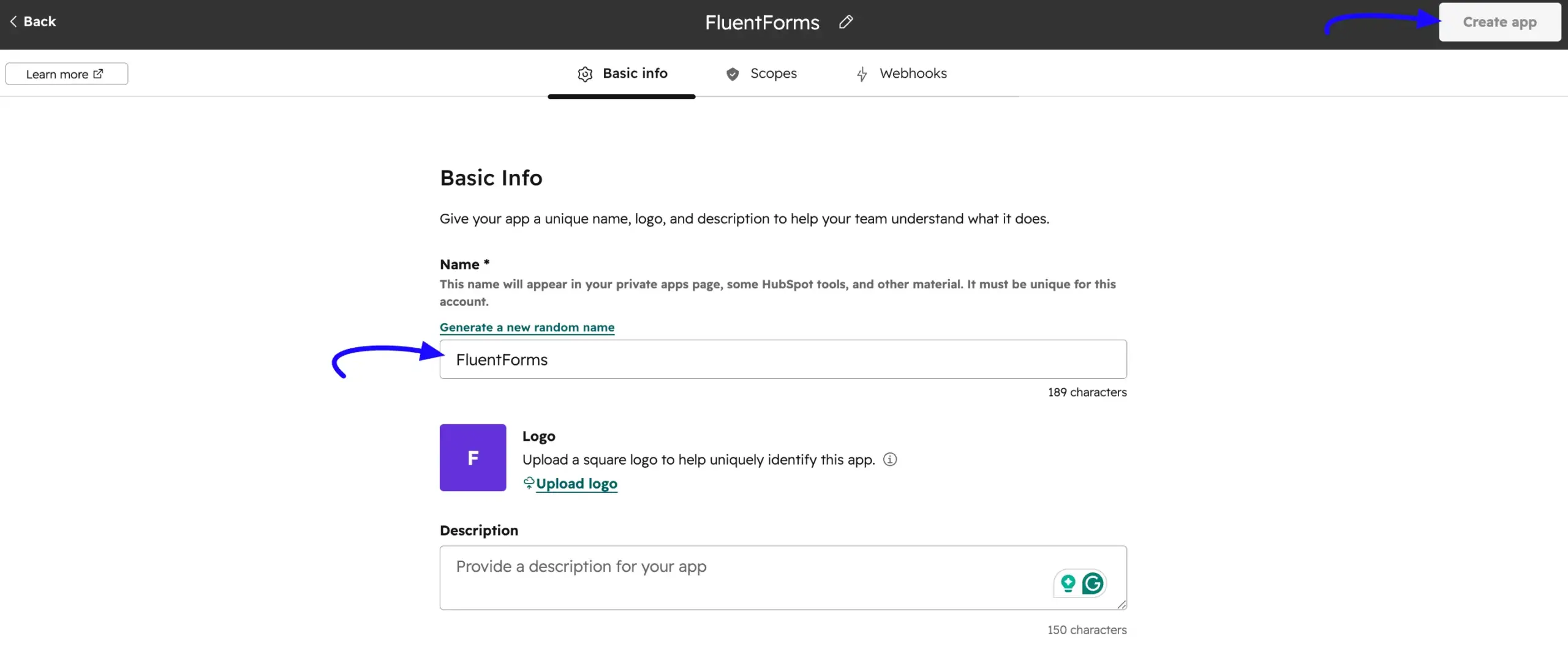 HubSpot app basic info