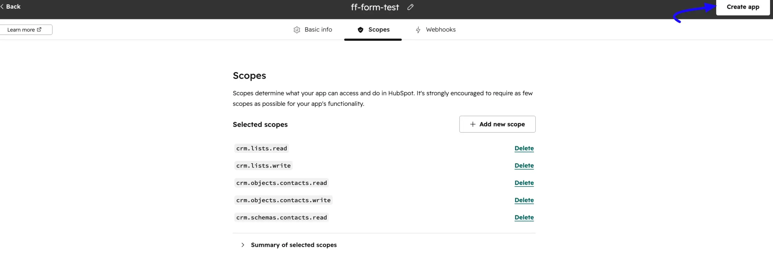Create HubSpot app