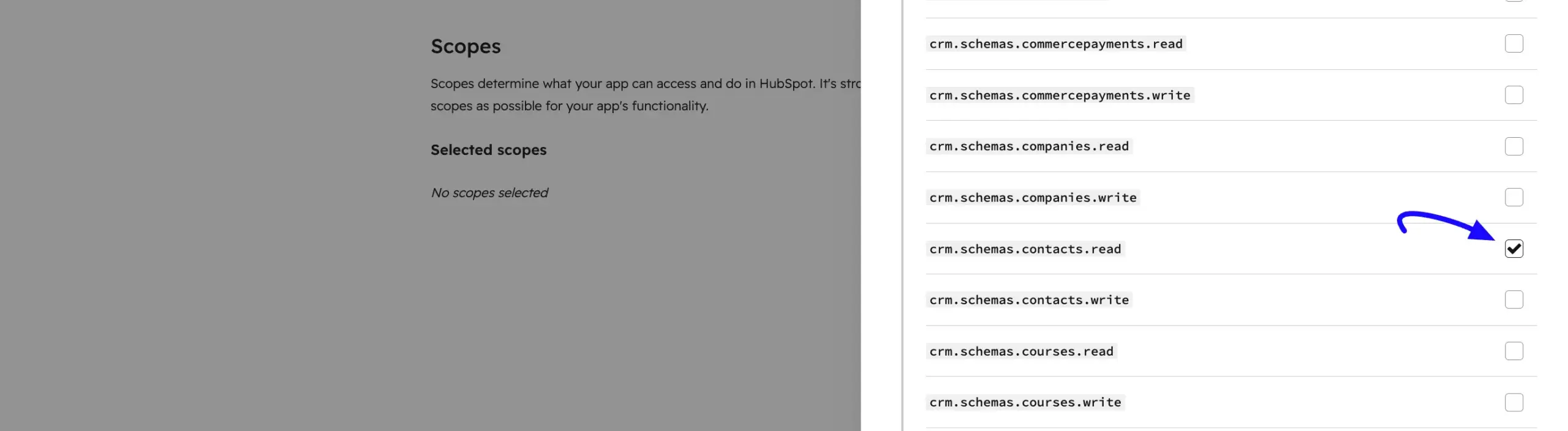 HubSpot CRM schemas scope