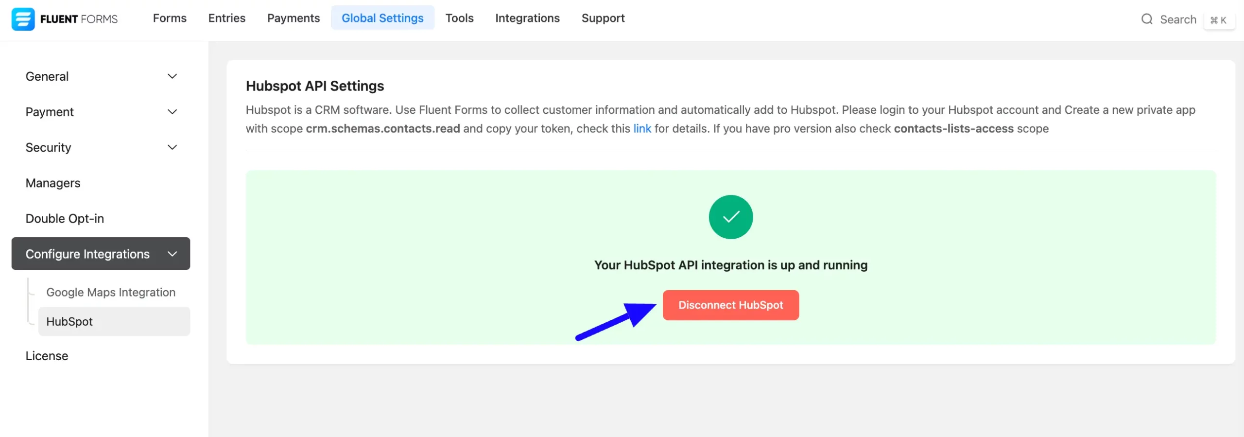 Disconnect HubSpot integration