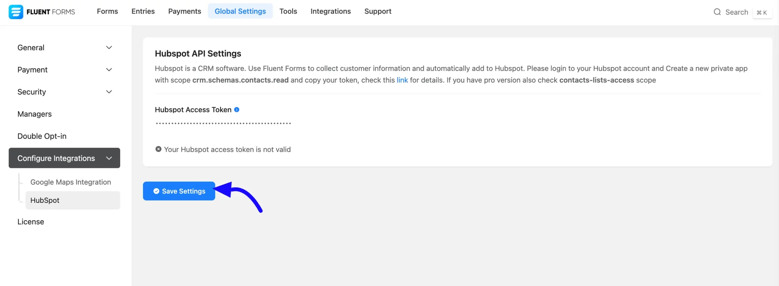 Paste HubSpot API access token