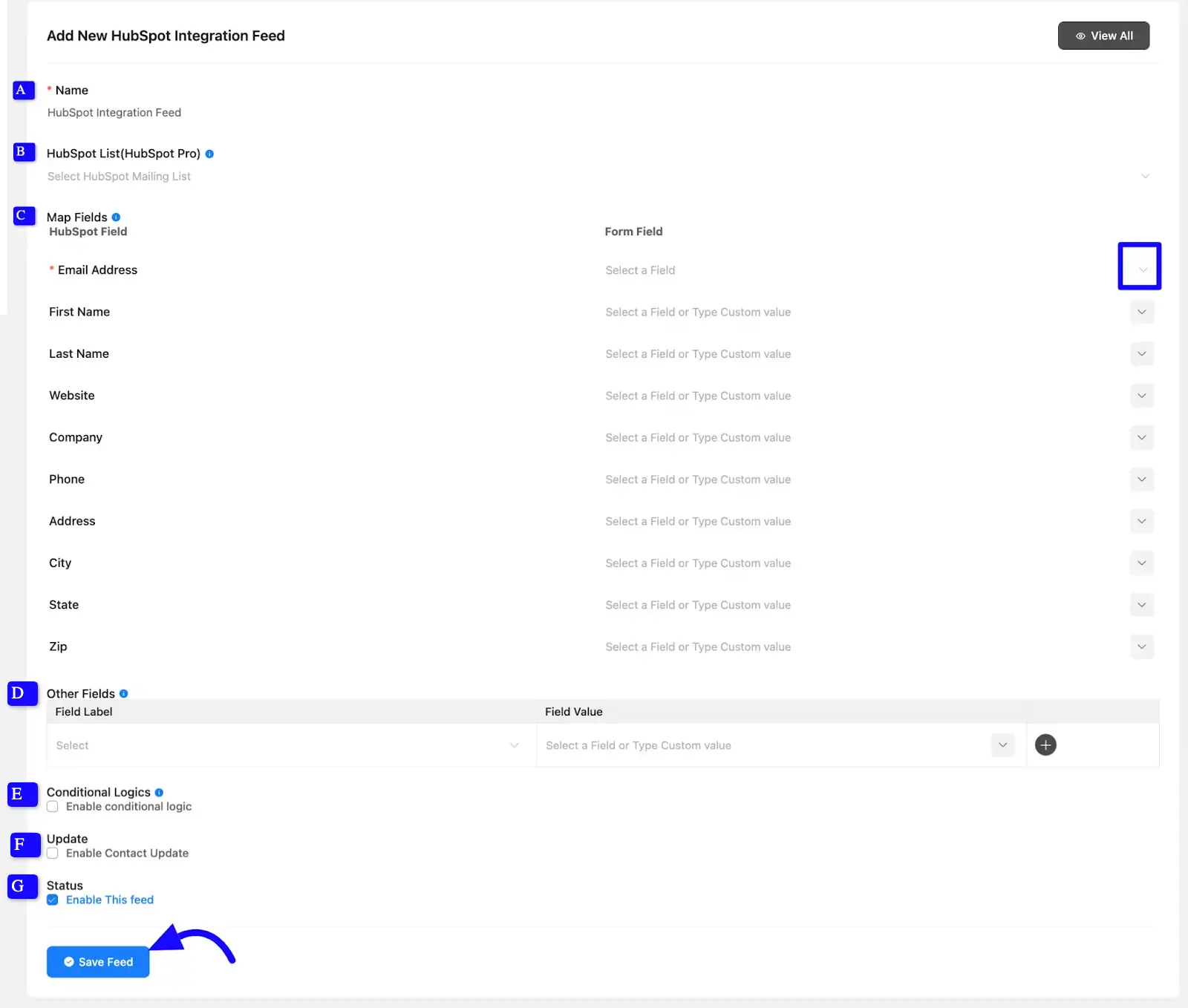 Configure HubSpot integration feed