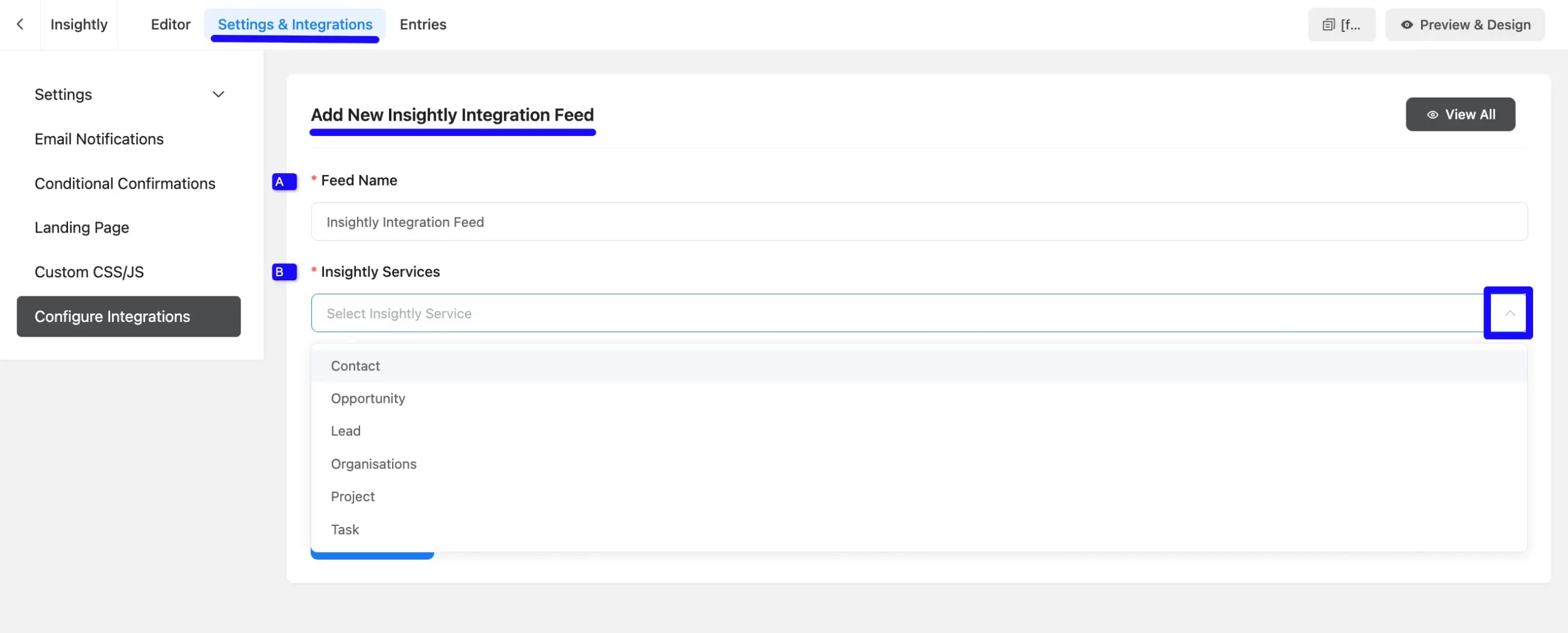 Add Integration Feed Insightly Integration