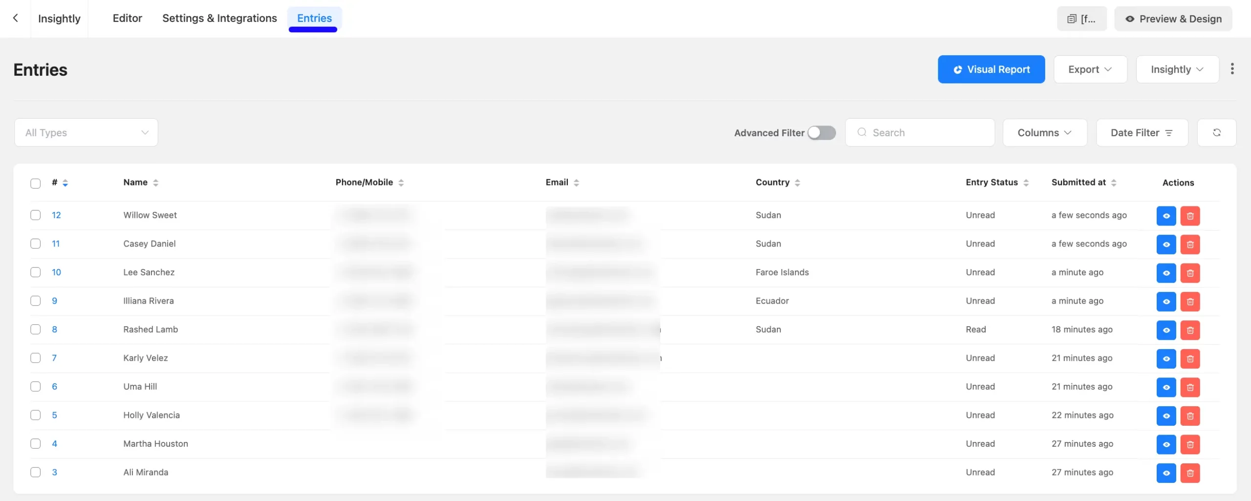 Entries Fluent Forms