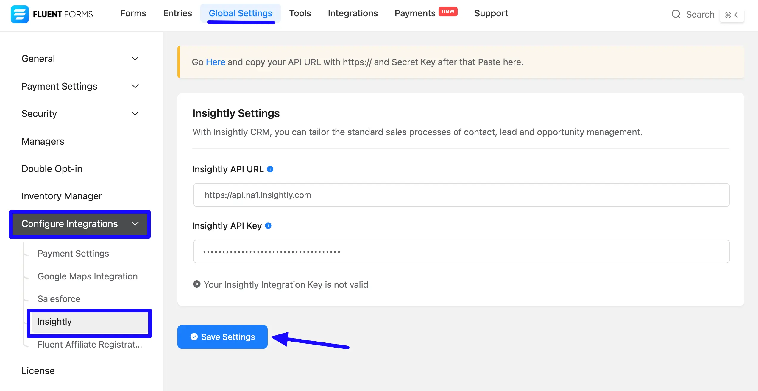 Paste API URL API Key