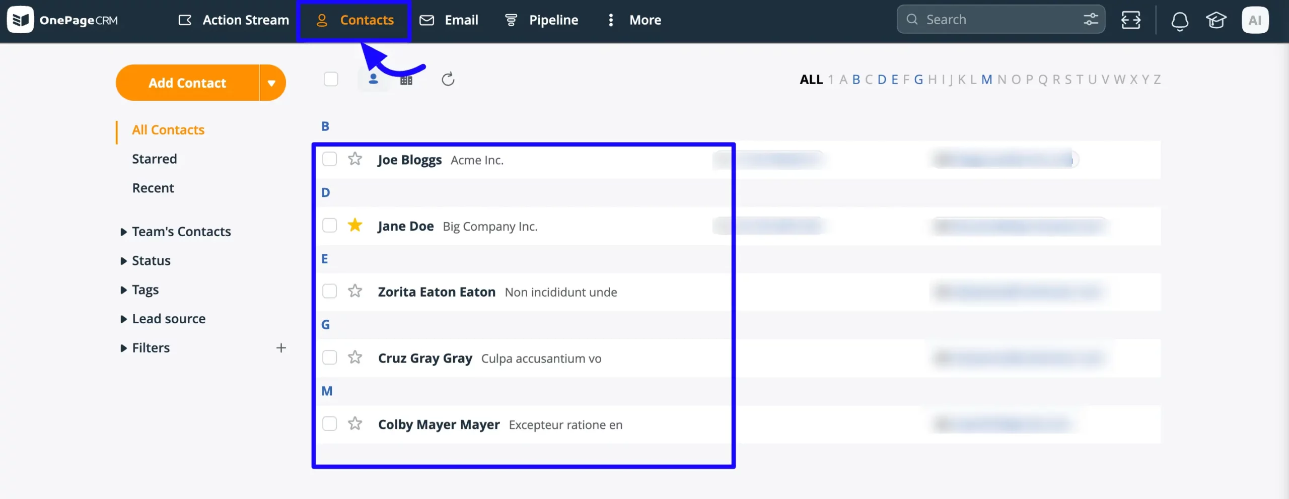 Contacts OnePageCRM