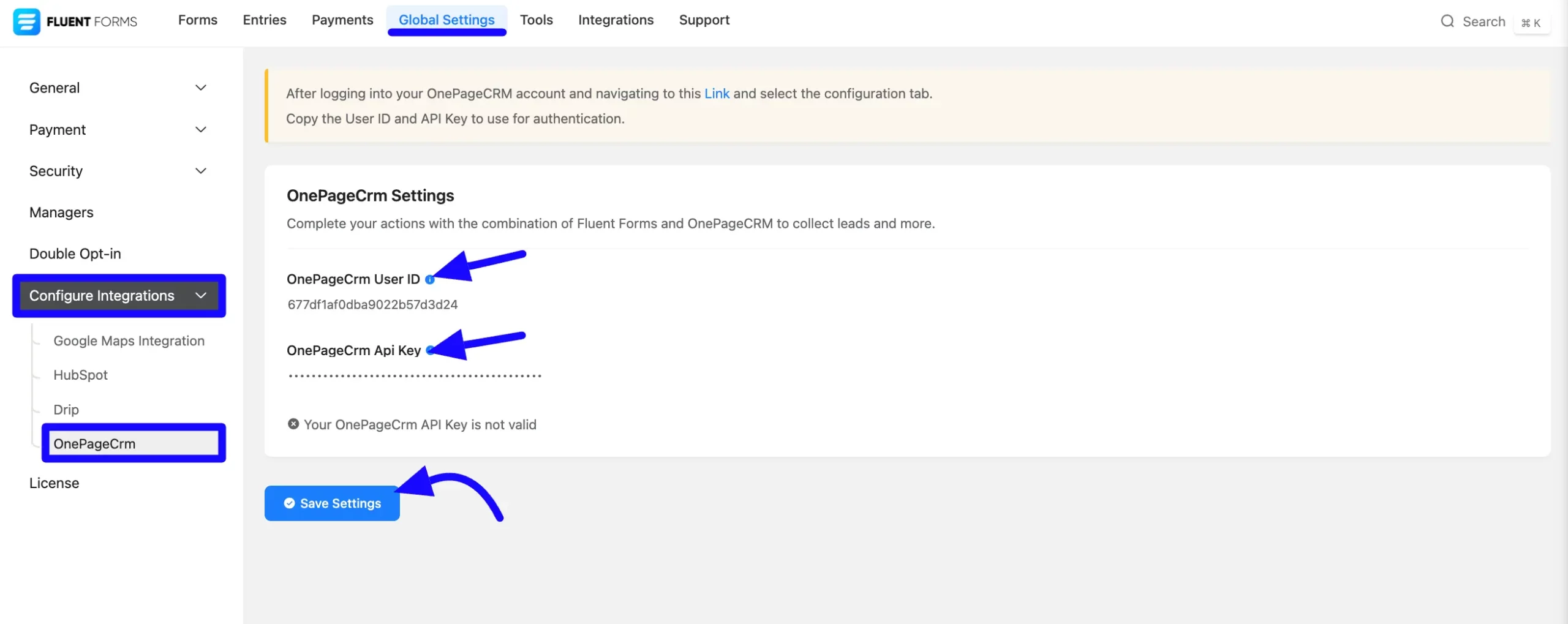 Paste User ID And API Key