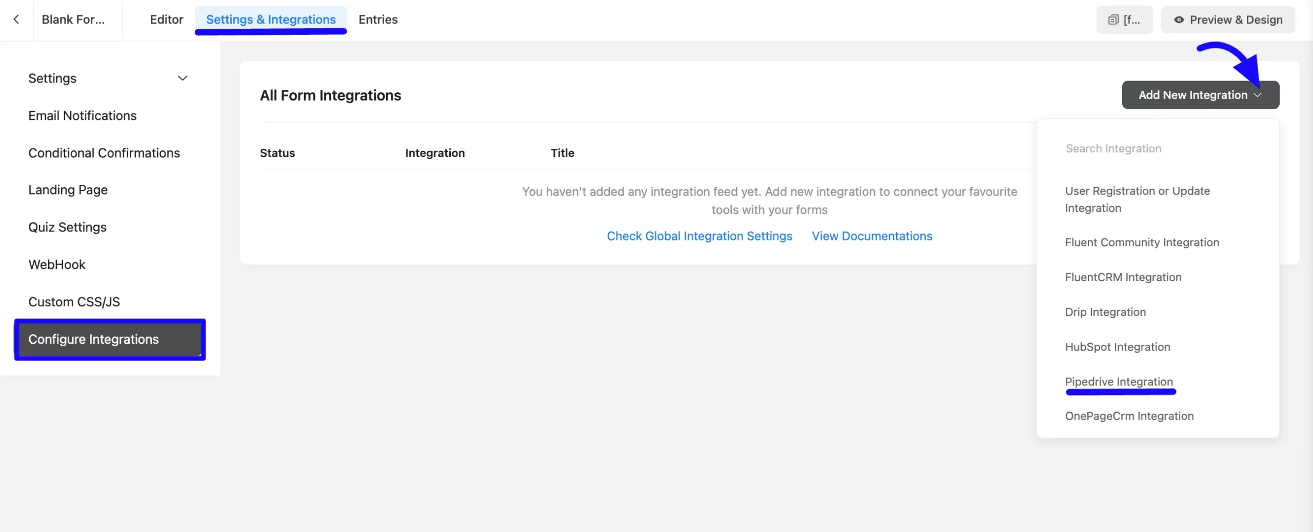 Add Integration Pipedrive Integration