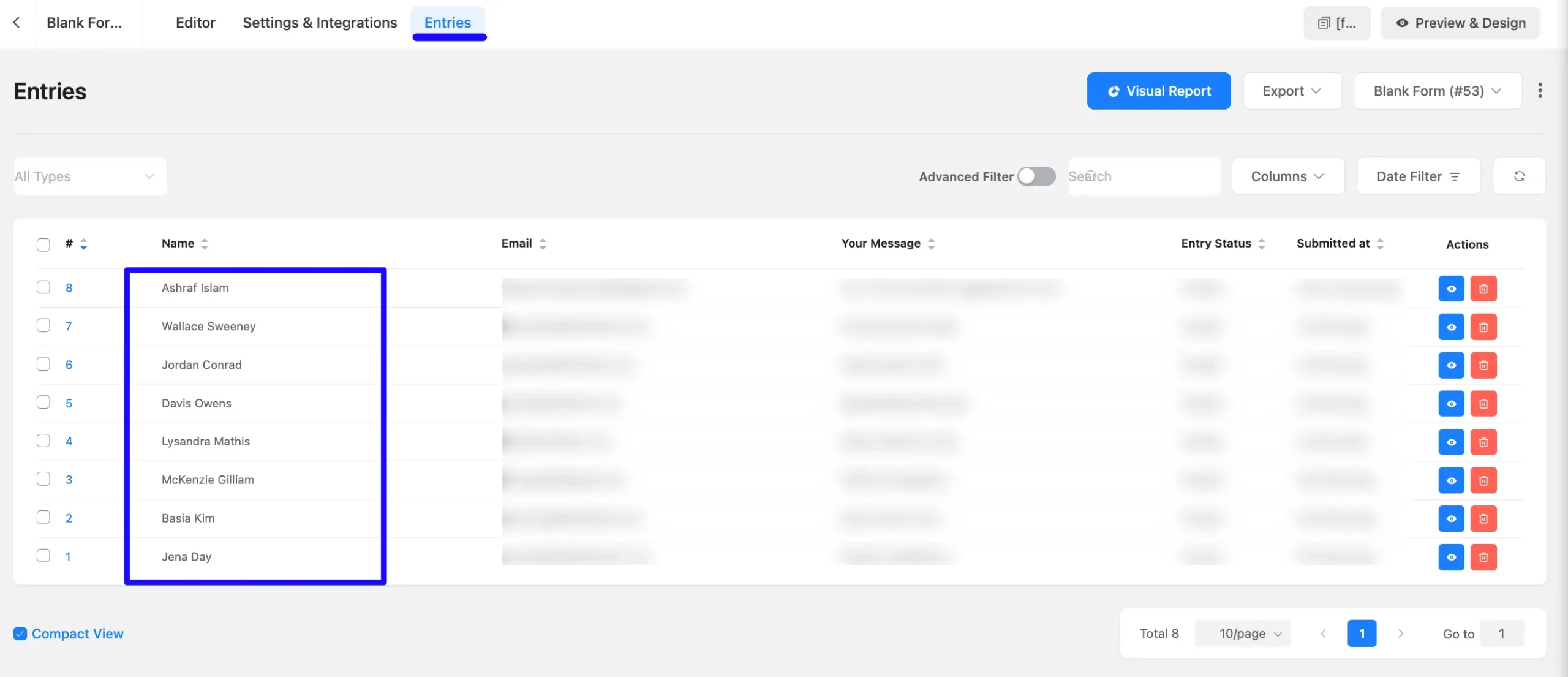 Preview Entries Pipedrive Integration