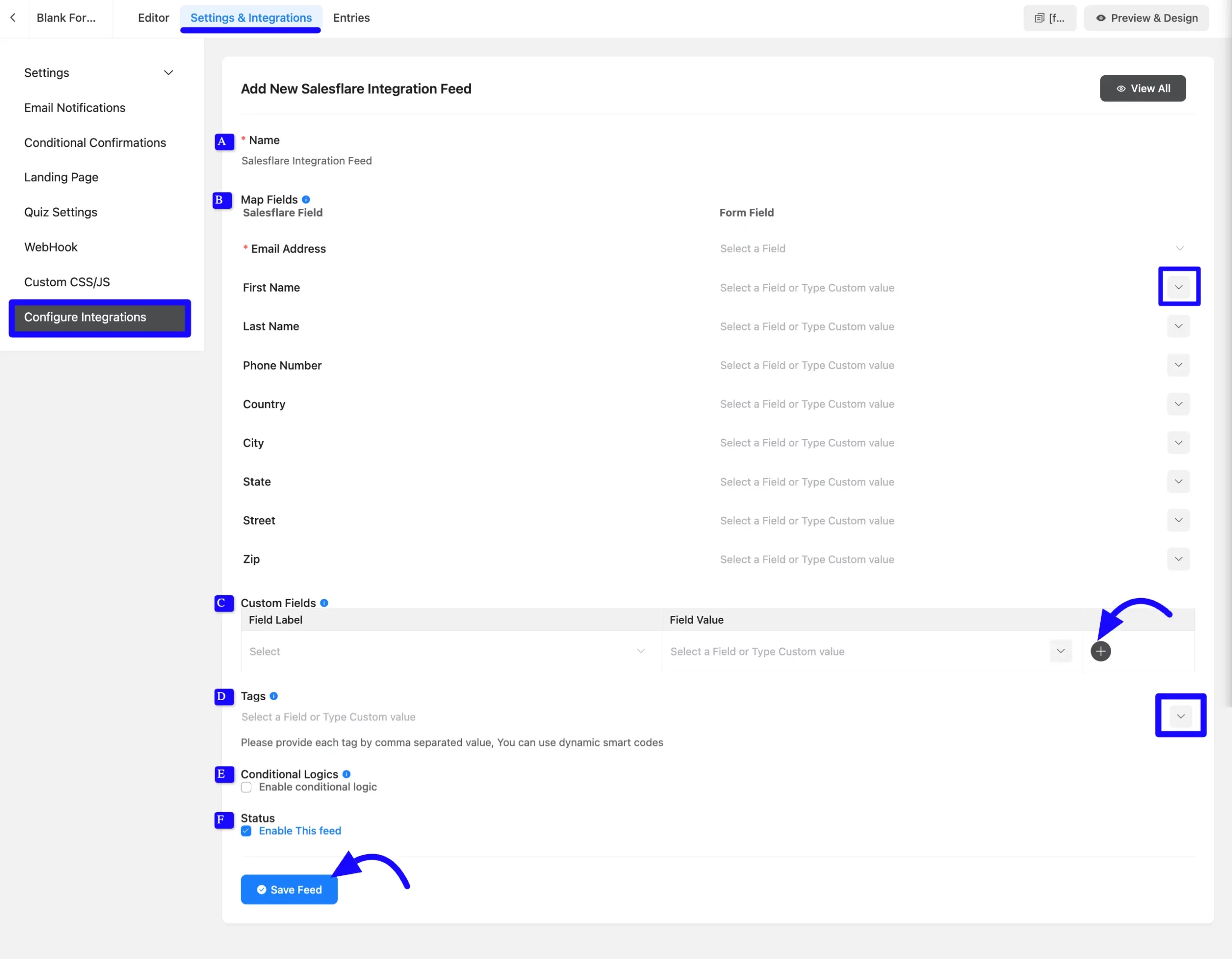 Add Salesflare Integration Feed