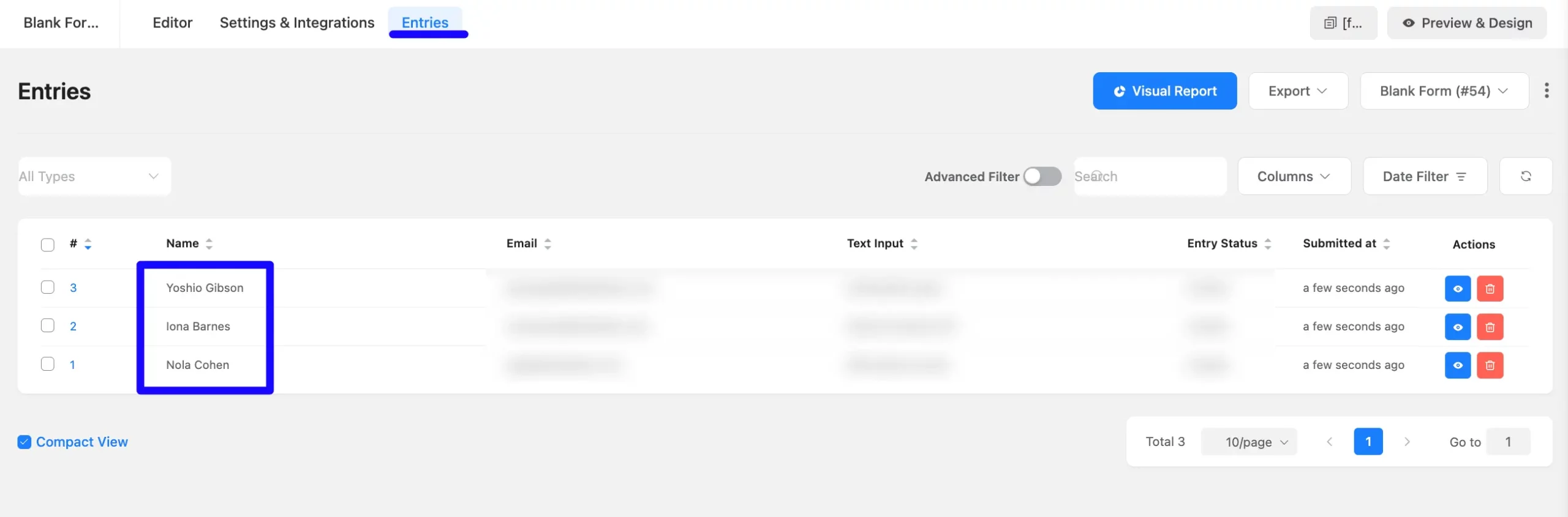Entries Fluent Forms