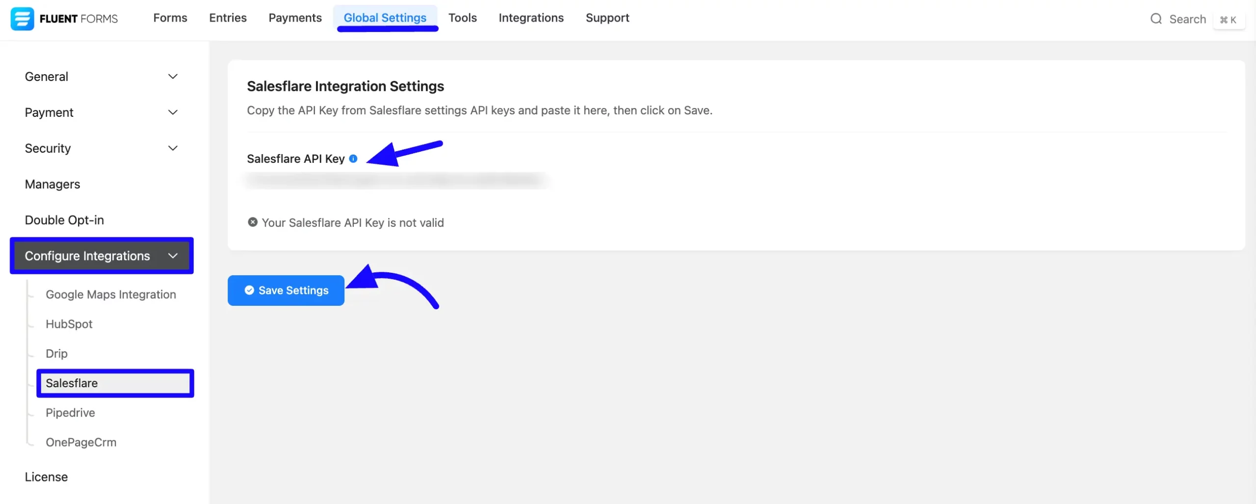 Enter Salesflare API Key