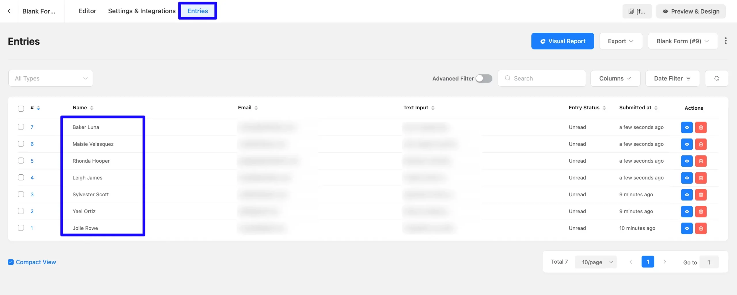Entries Fluent Forms