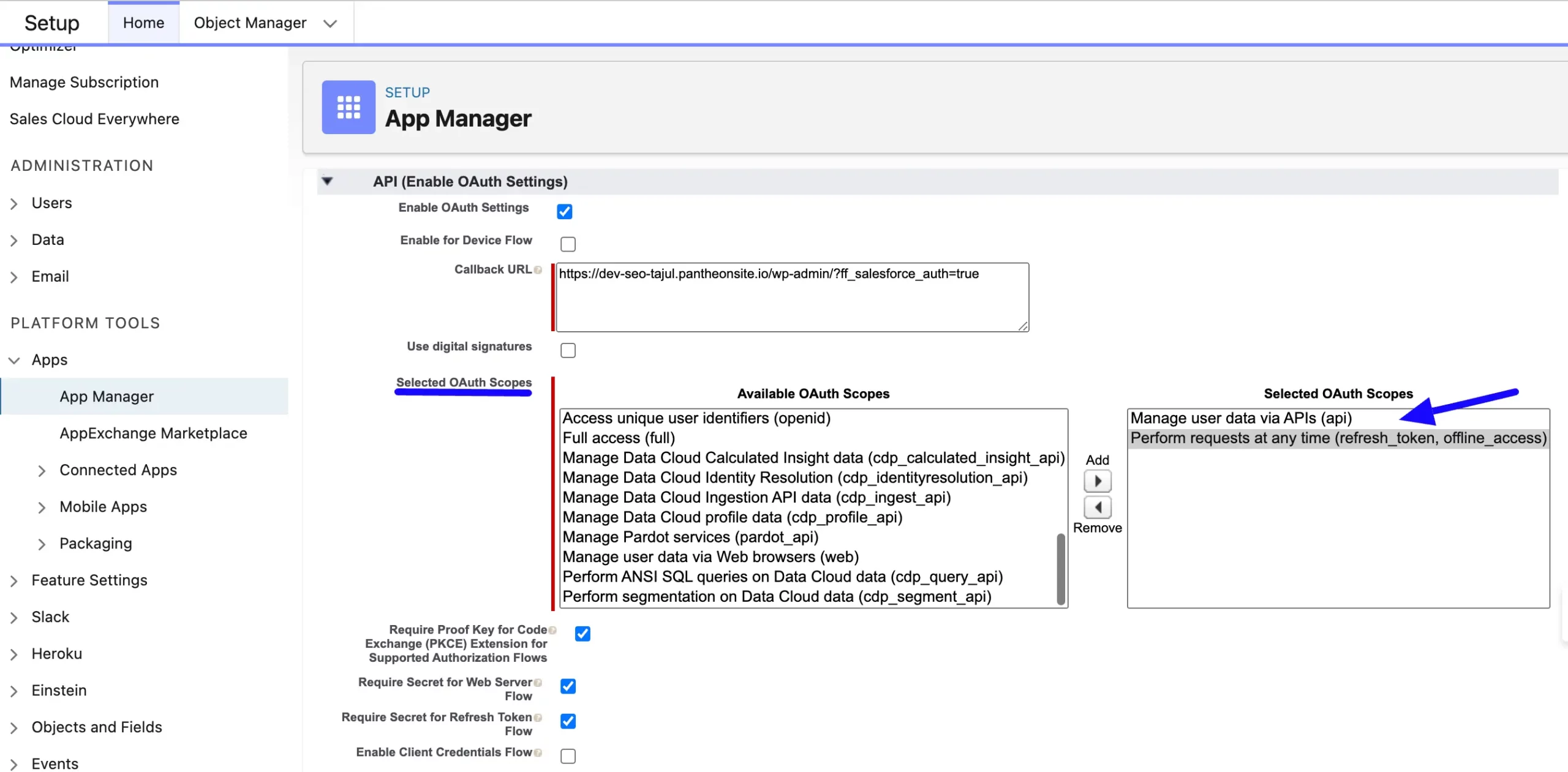 Selected Oauth Scope