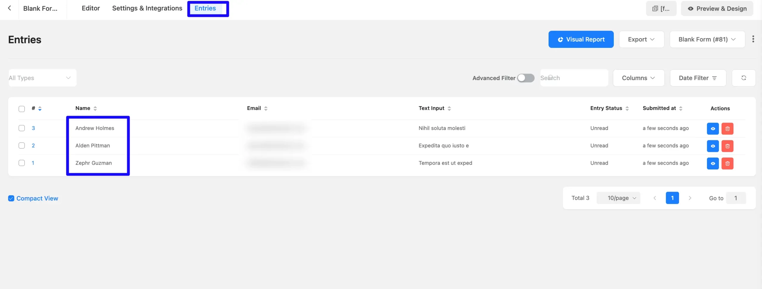 Zoho Entries Fluent Forms
