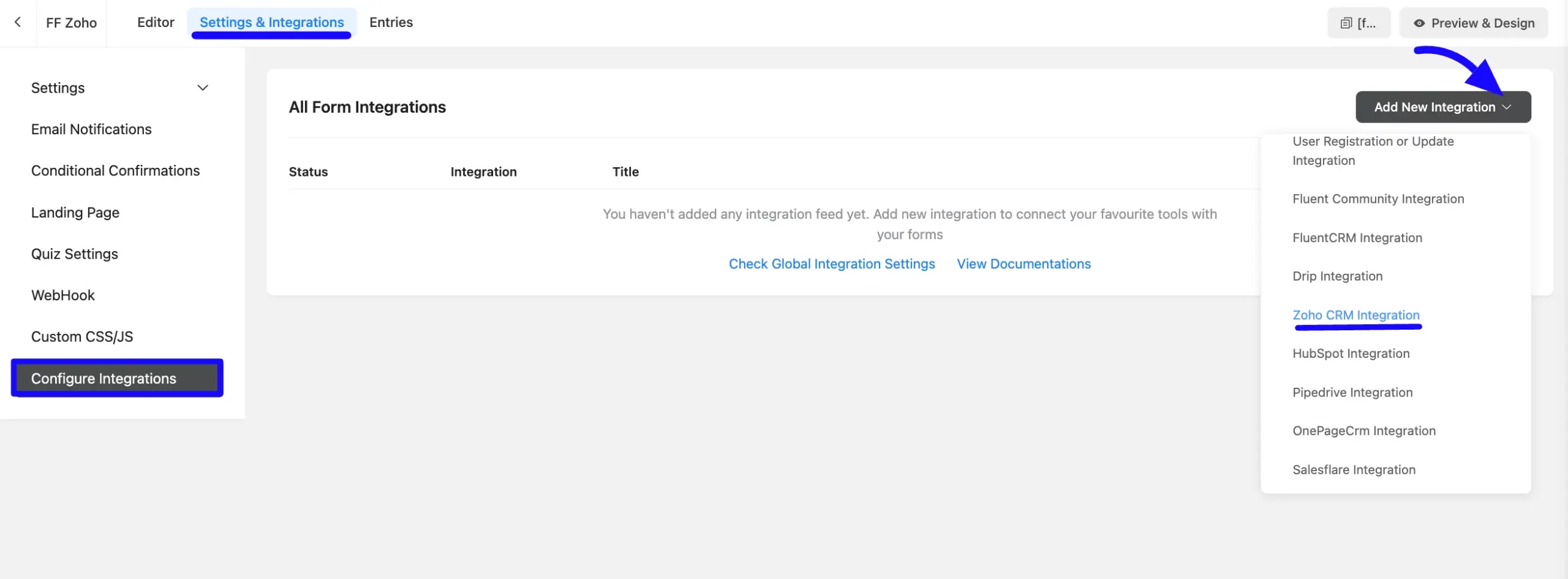 Add Configuration Zoho CRM Integration