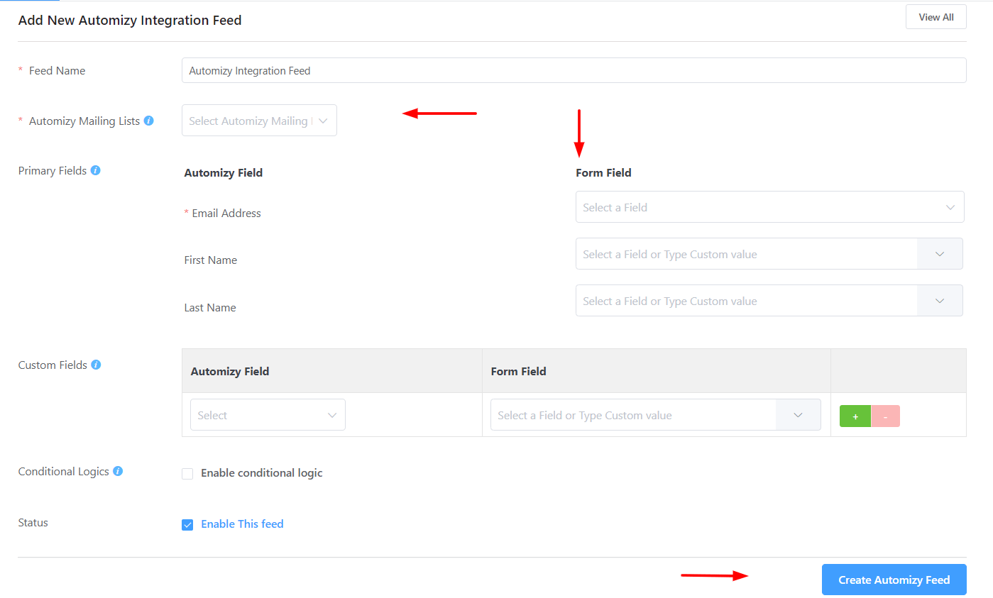 Automizy Feed Fluent Forms