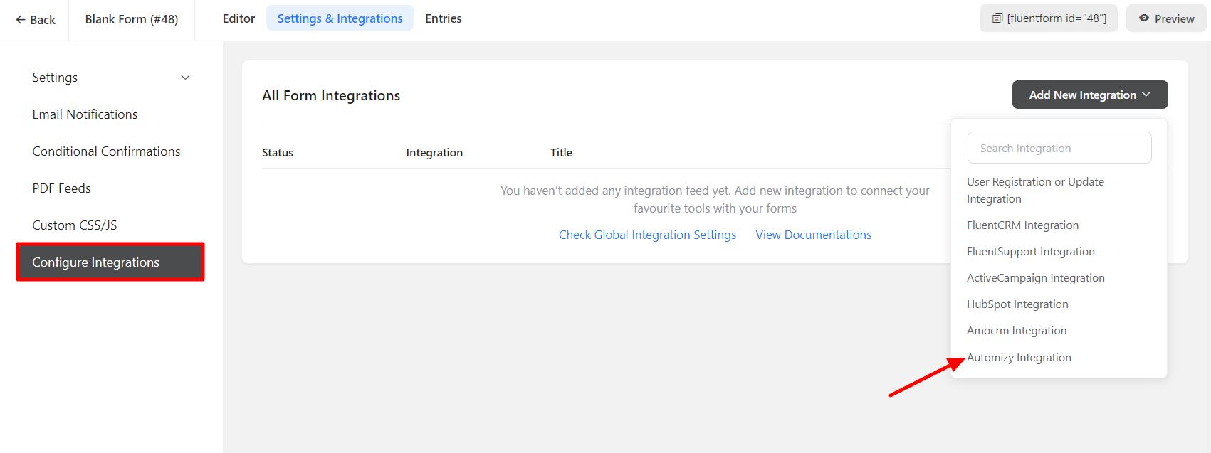 Integrations Fluent Forms