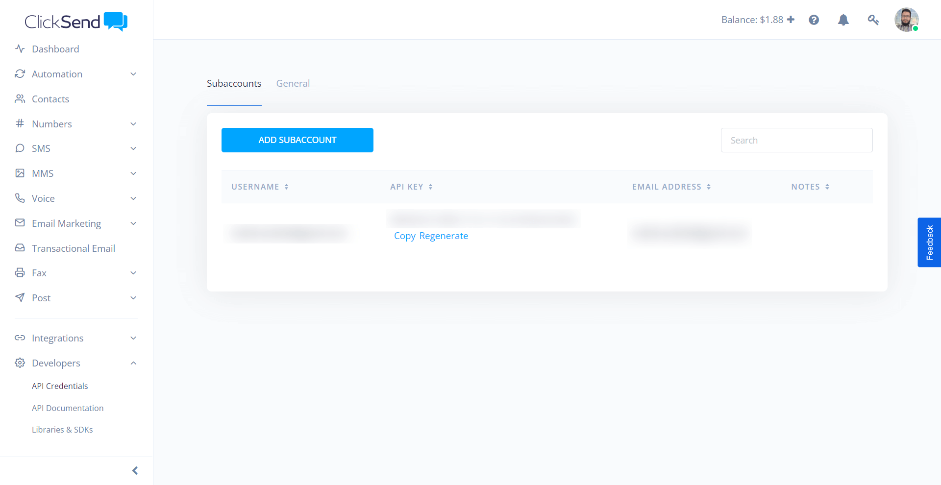 Clicksend Dashboard