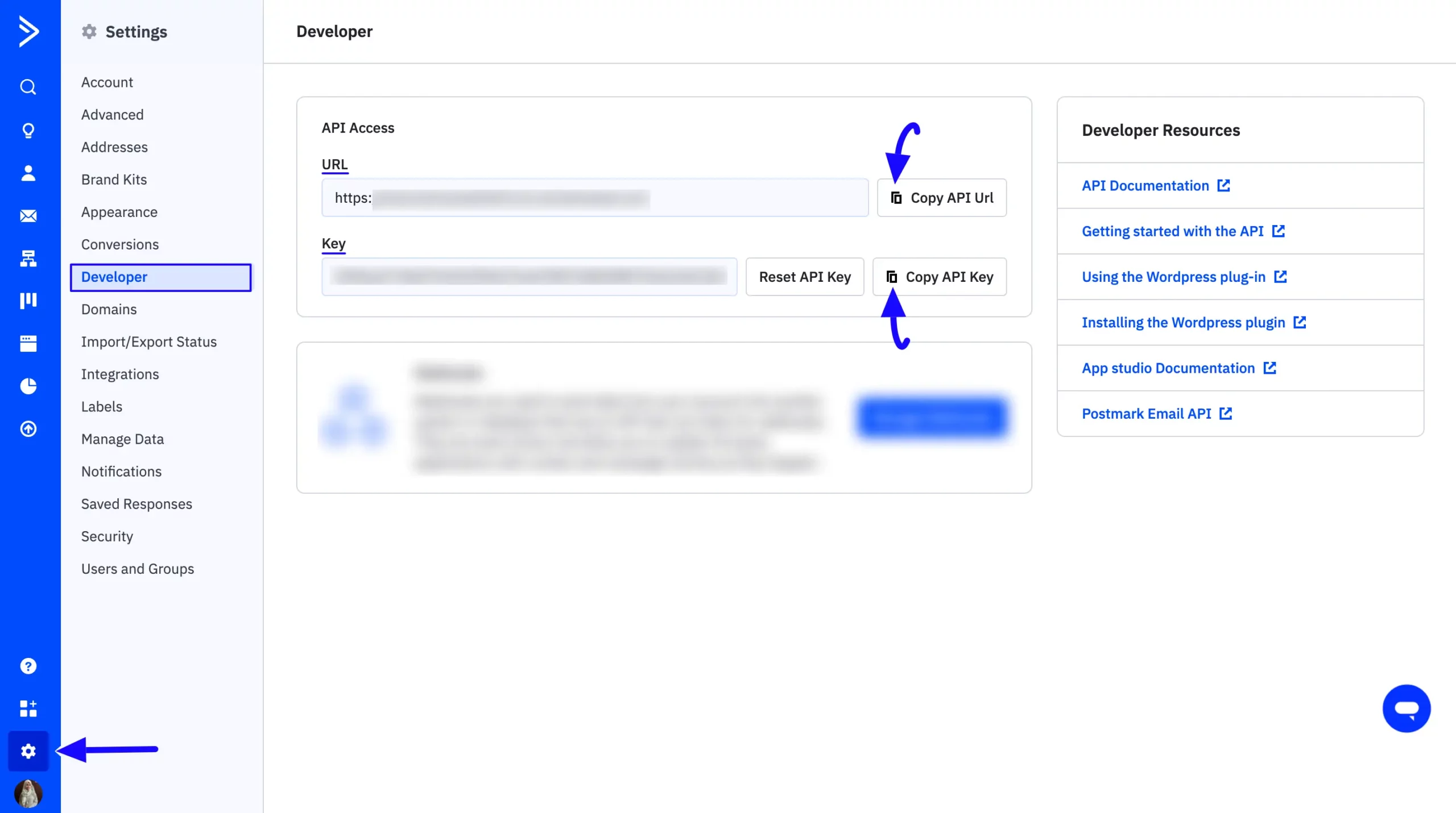 Copy Activecampaign API URL And Key