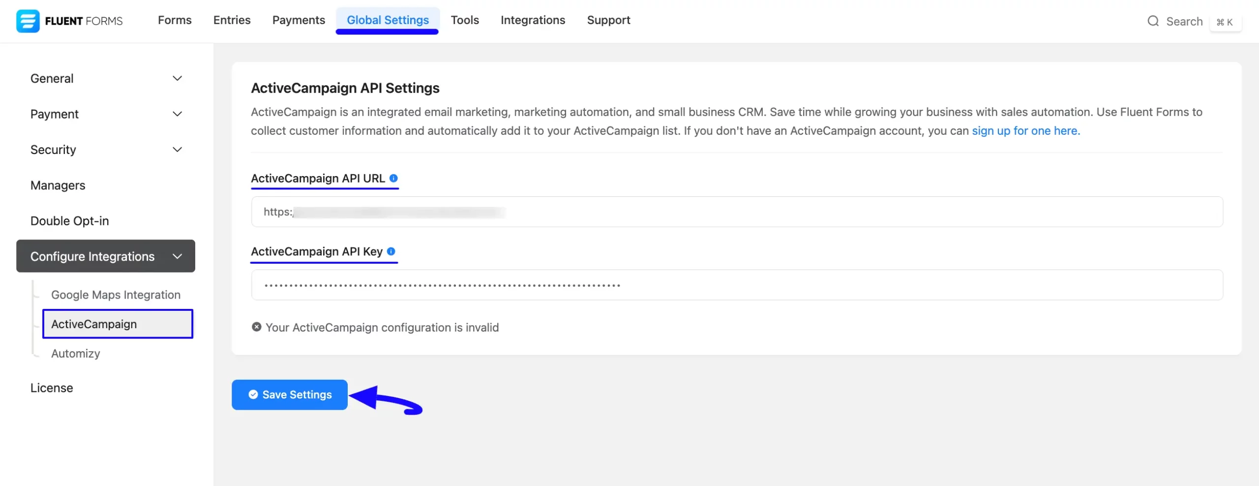 Paste API URL And Key