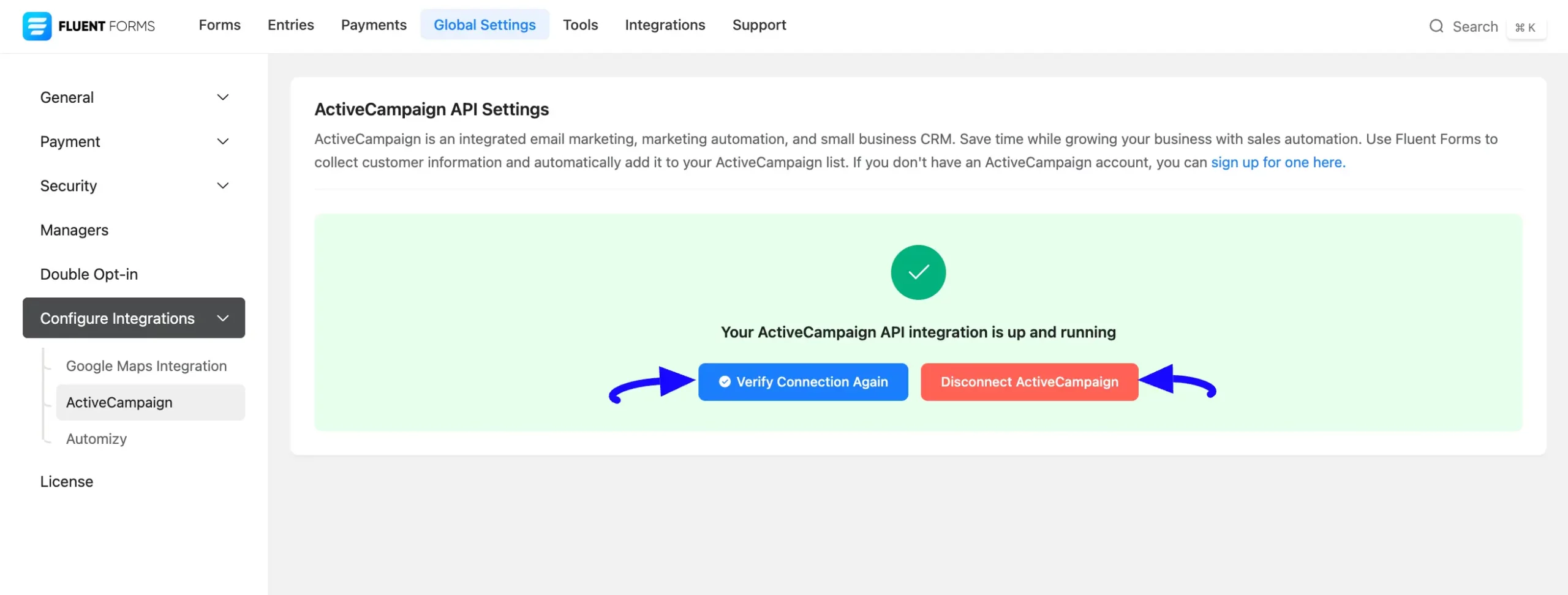 Integreted Activecampaign Fluent Forms