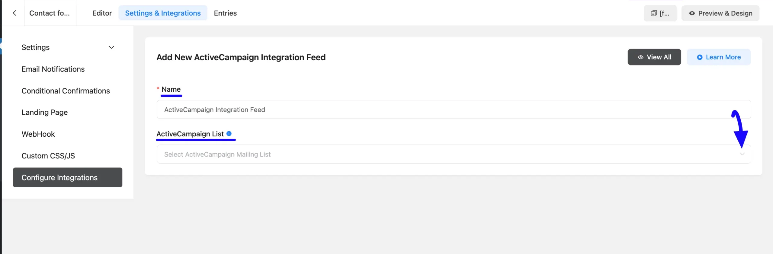 Add Activecampaign Integration Feed Integrate ActiveCampaign