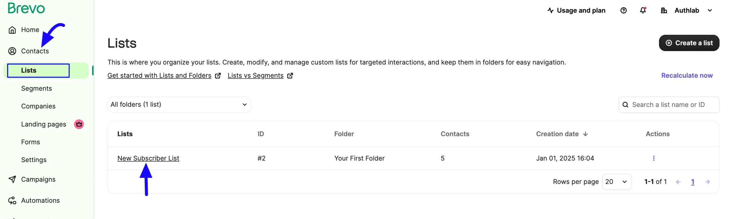 Subscriber List Brevo