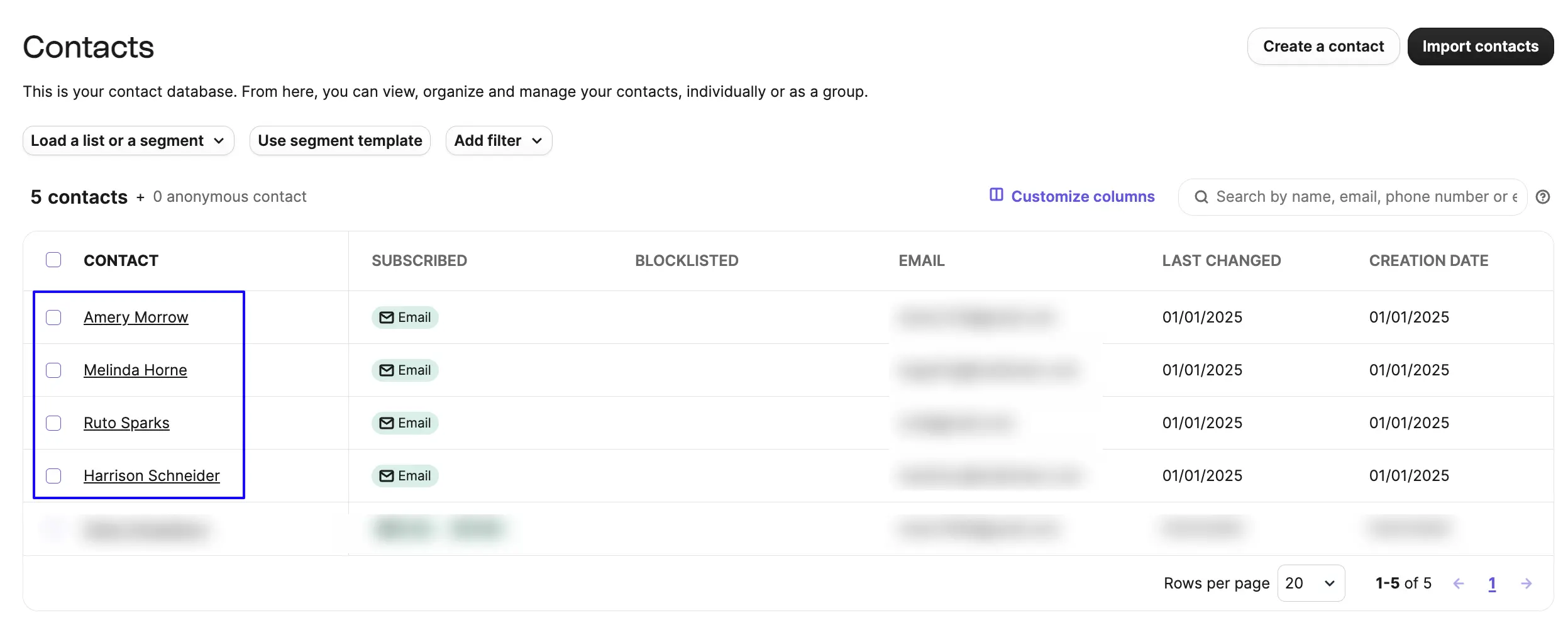 Preview Added Contacts Integrate Brevo (Formerly Sendinblue)
