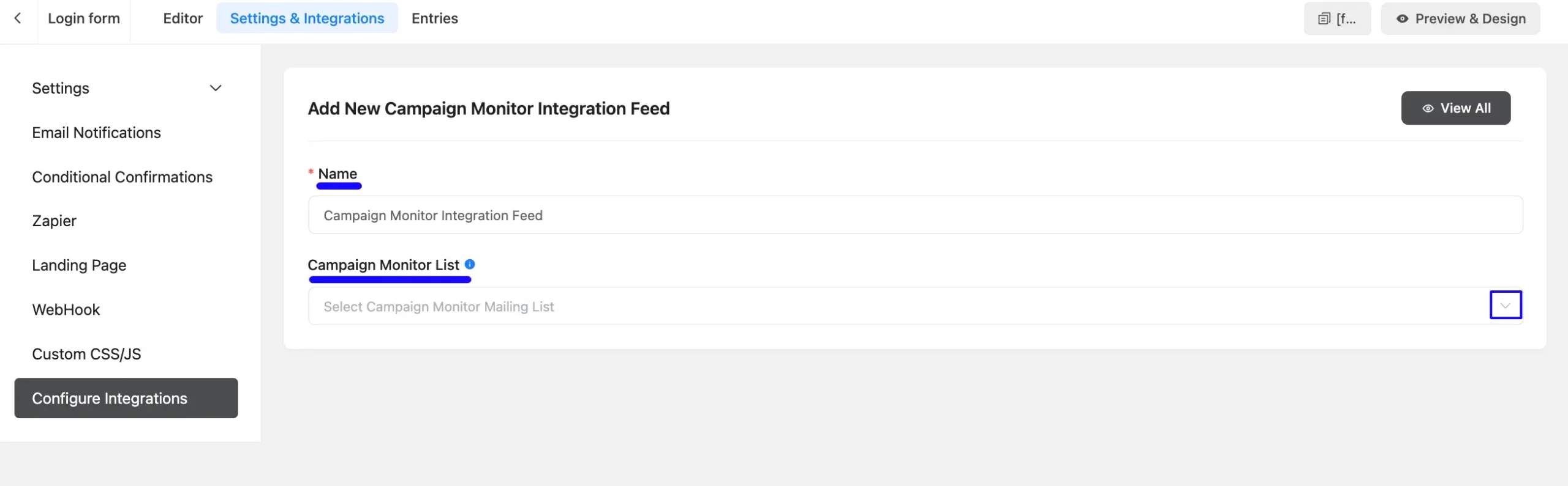 Select Campaign Monitor List Integrate Campaign Monitor