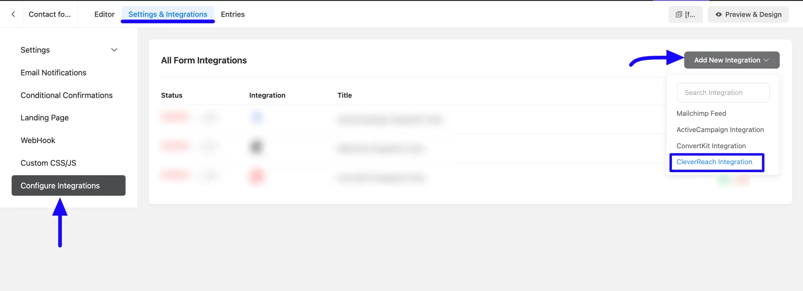 Add Integration Button Integrate CleverReach