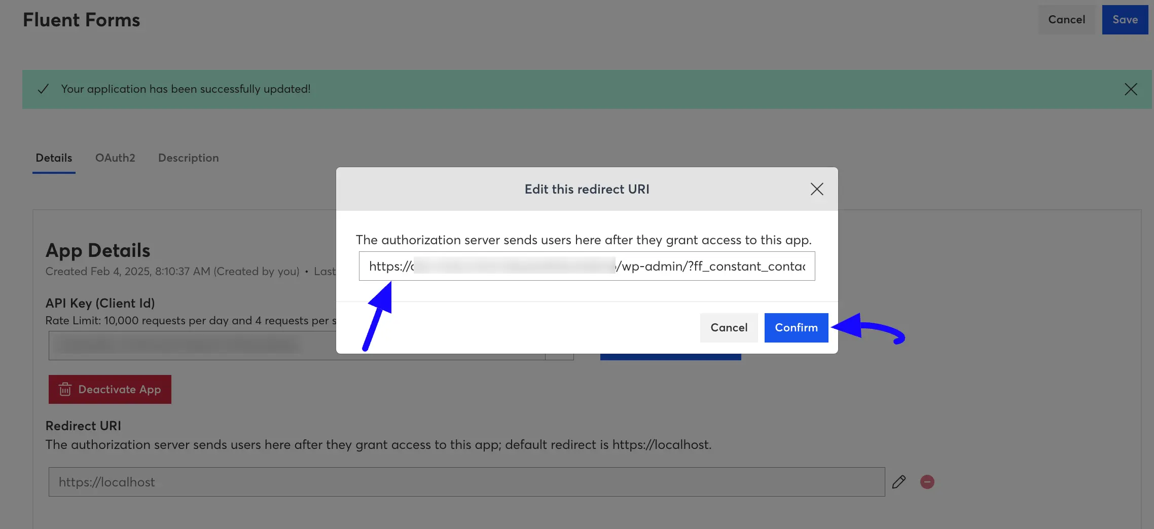 Paste Redirect URL