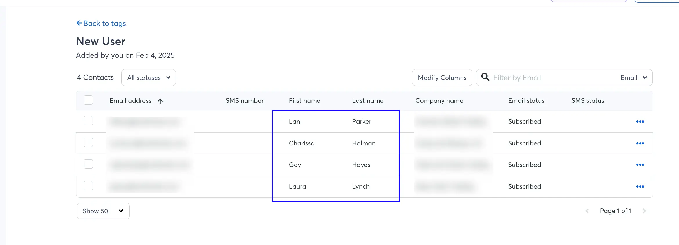 Preview Tag List Integrate Constant Contact