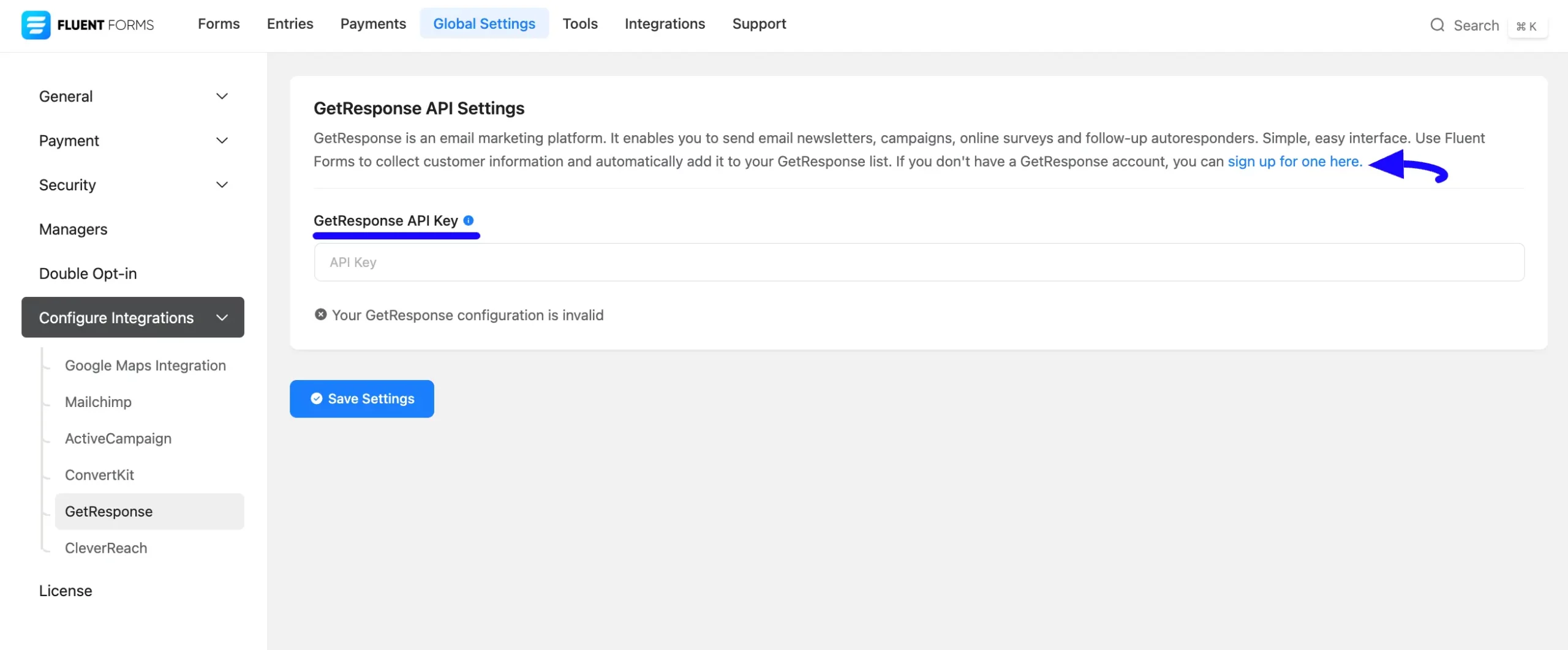 Getresponse API Settings