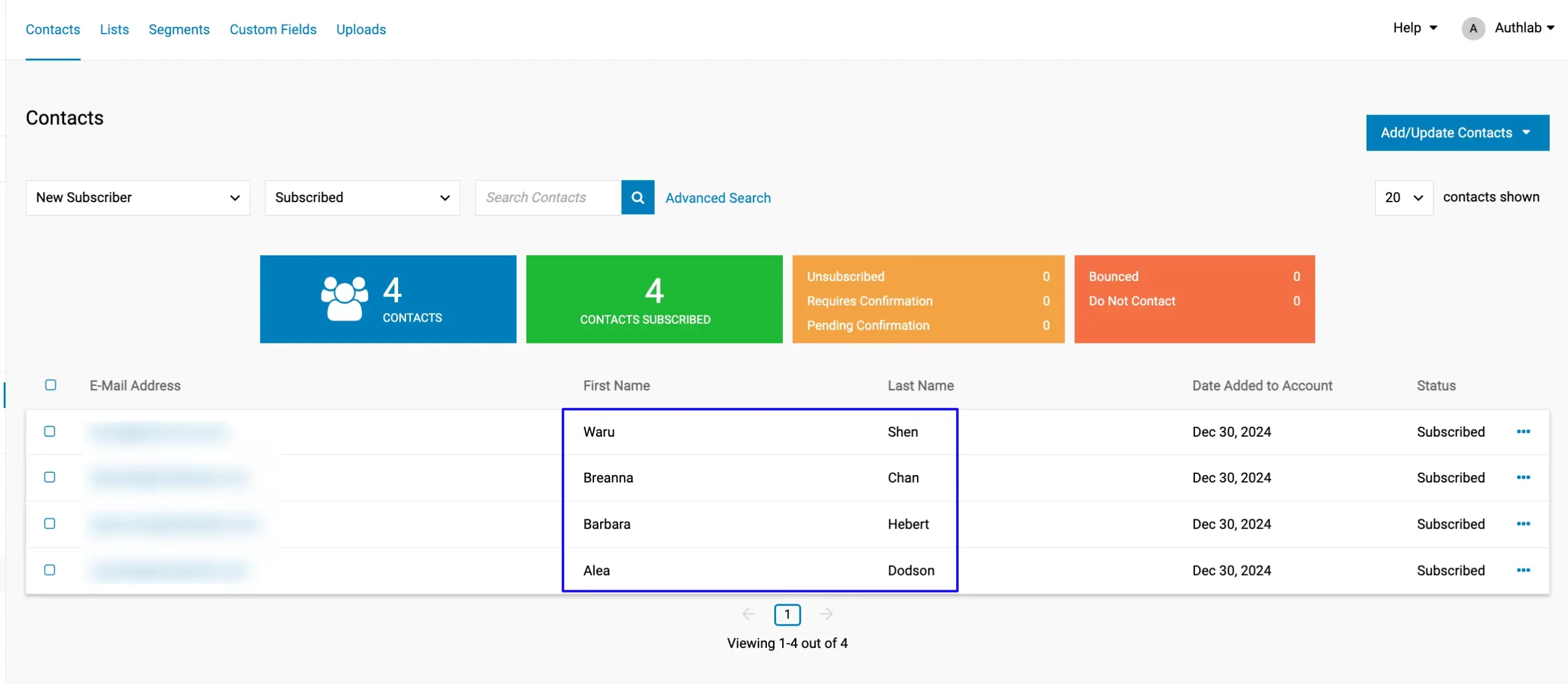 Preview Newly Added Contacts Integrate iContact