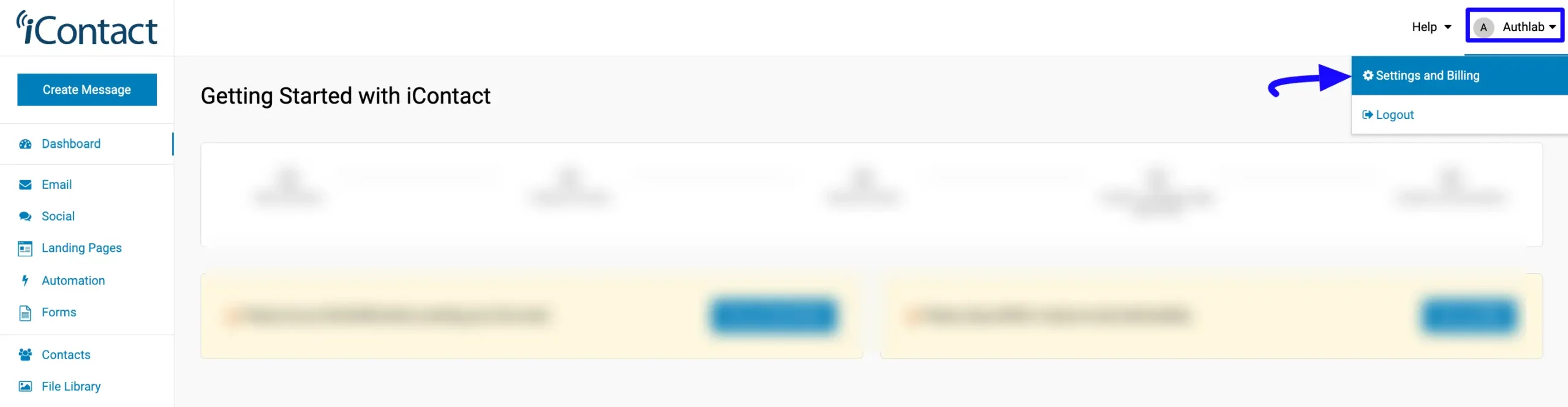 Settings Billing Option Integrate iContact