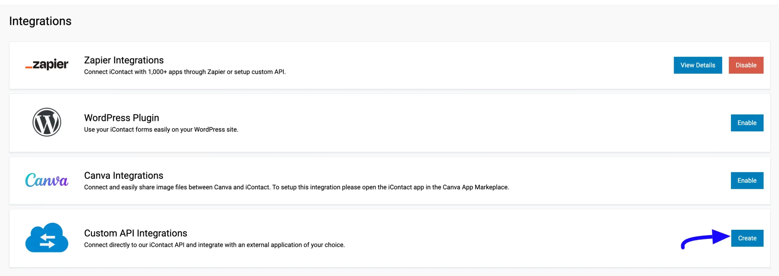 Custom API Integration Create Button