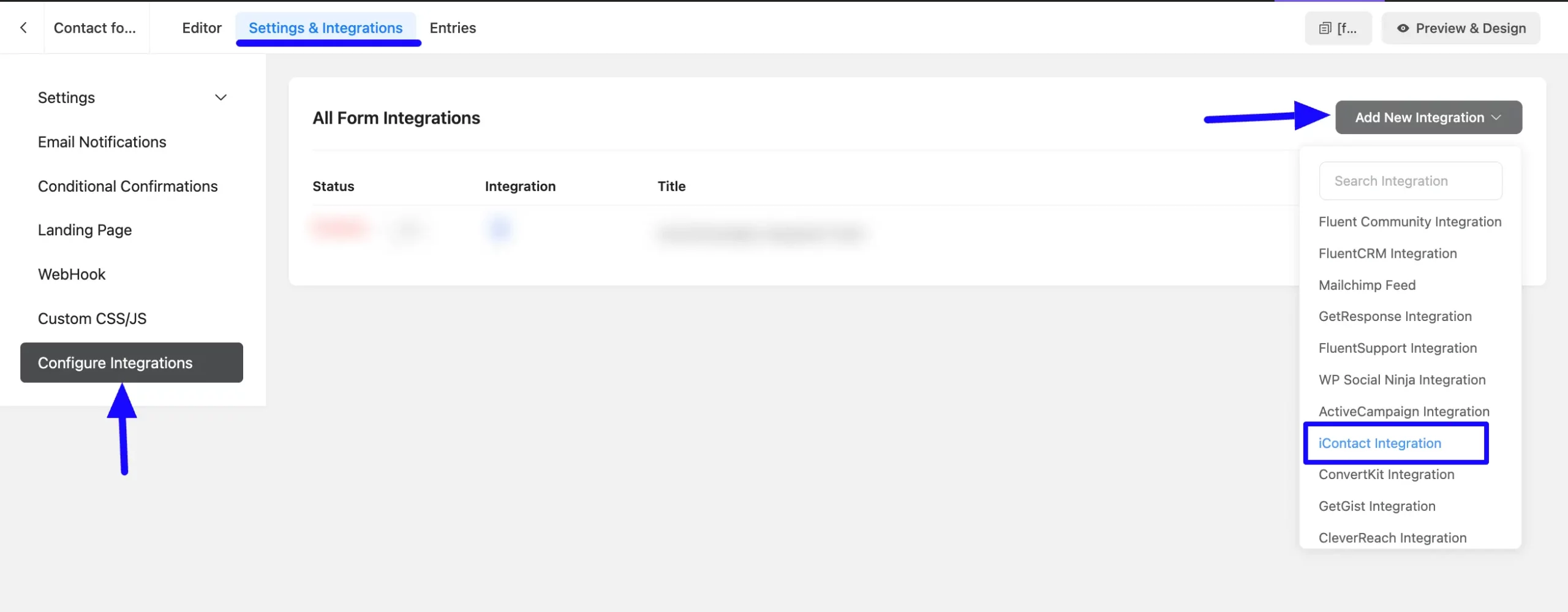 Add Integration Button Integrate iContact