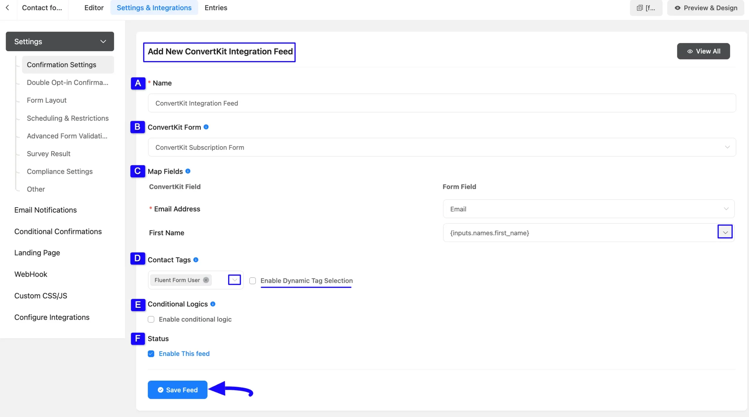 Save Feed Button Integrate Kit (Former ConvertKit)