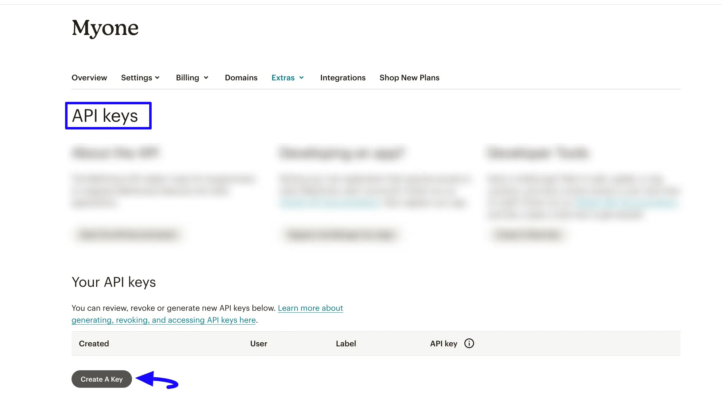 Create API Key Button