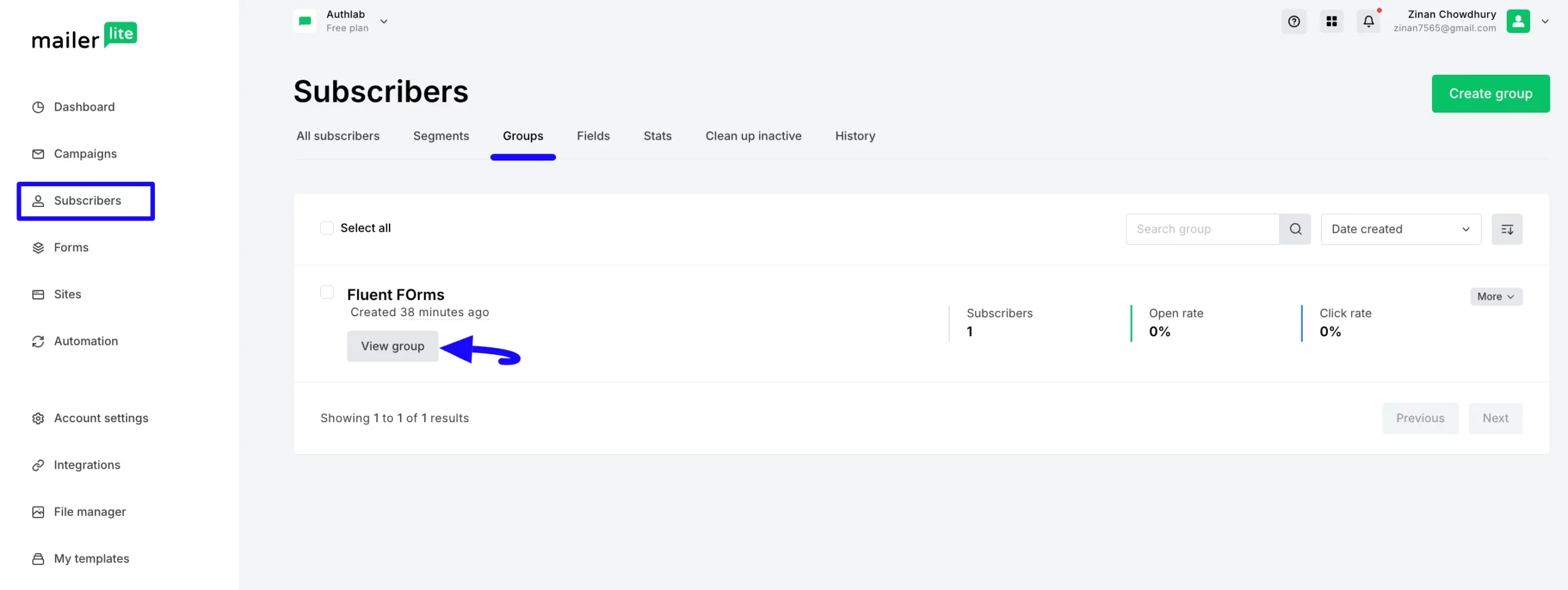 View Mailerlite Group
