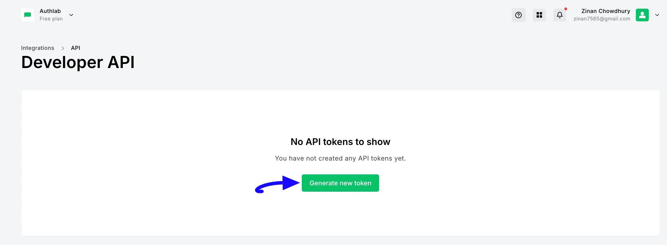 Generate Token Button