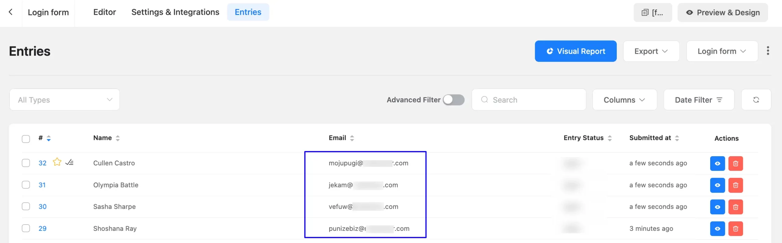 Entries Fluent Forms
