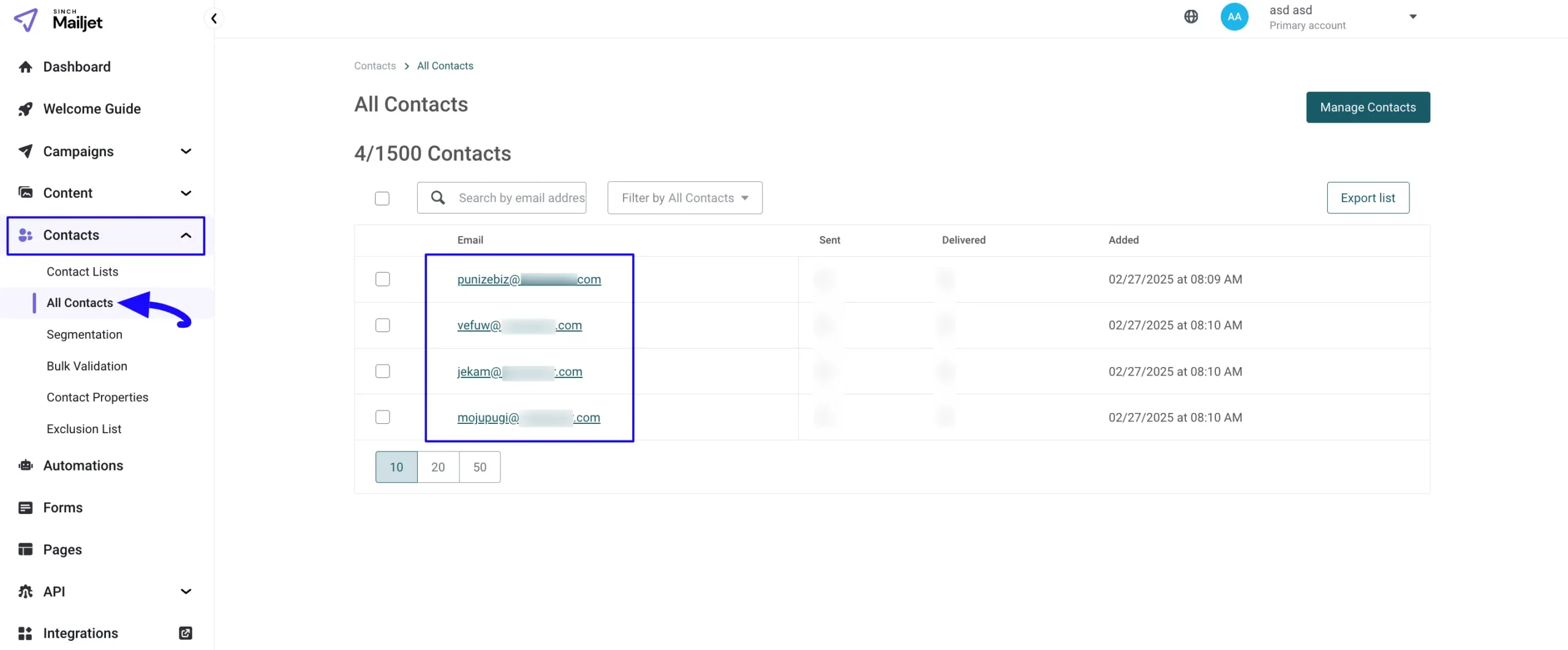 Mailjet Contact Preview