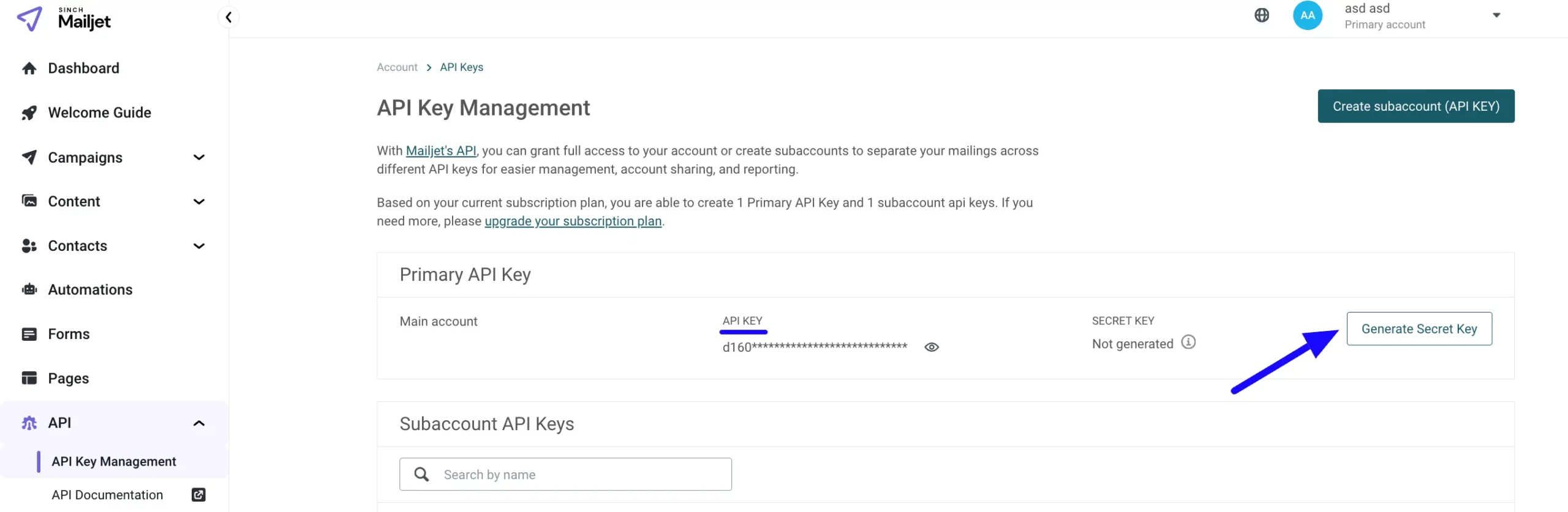 Generate Secret Key Button