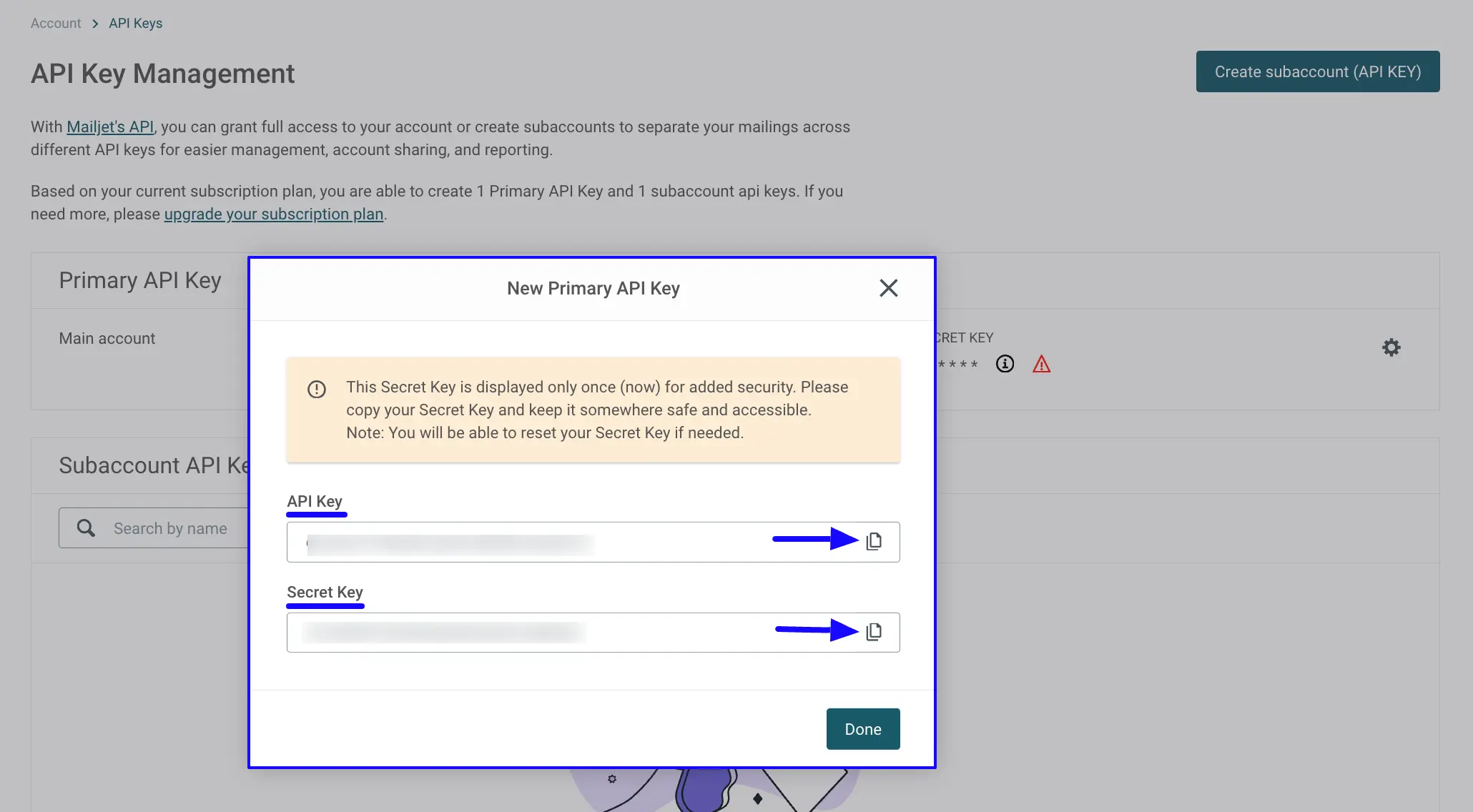 Copy API And Secret Key