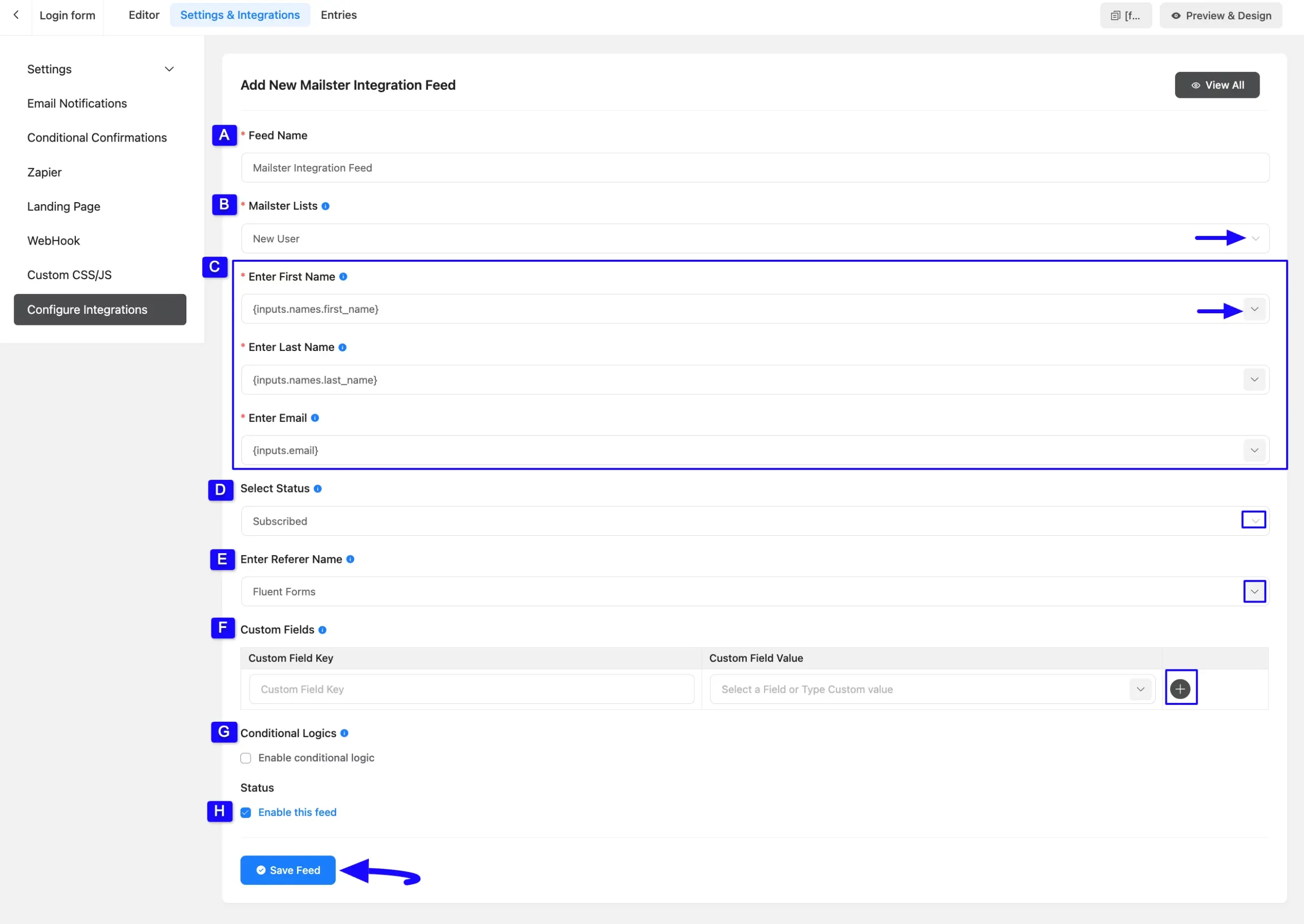 Save Feed Integrate Mailster